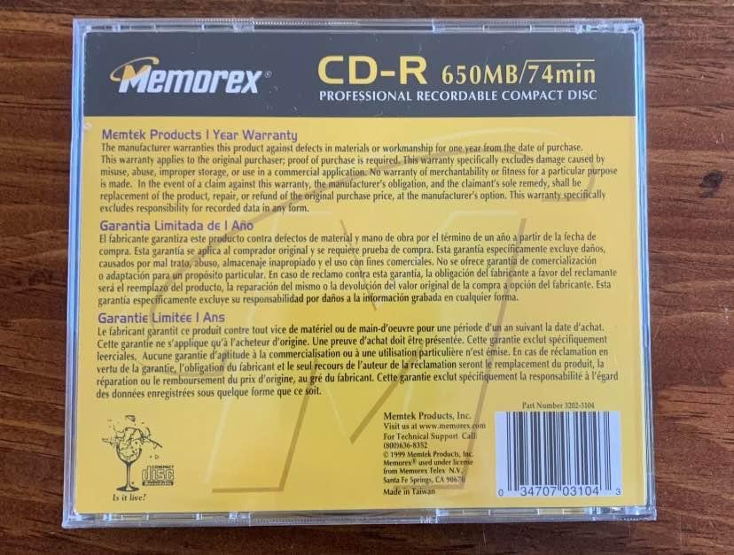 Memorex CD-R 650 md 74 min Recordable Compact Disc