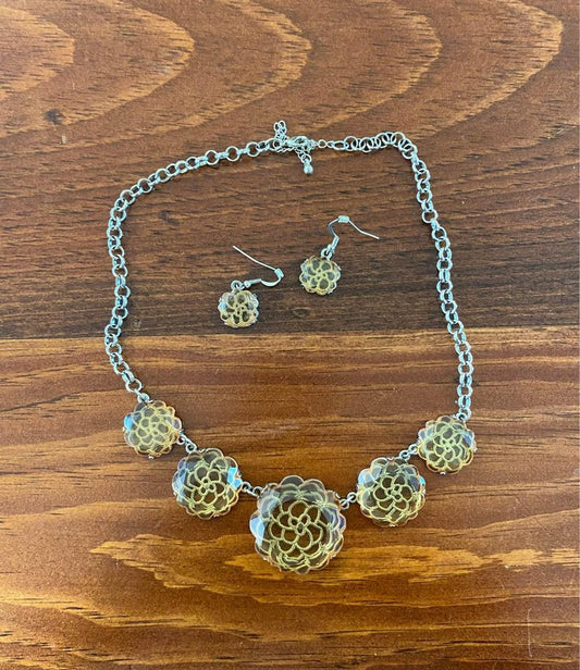 Flower Statement Necklace with Matching Earrings