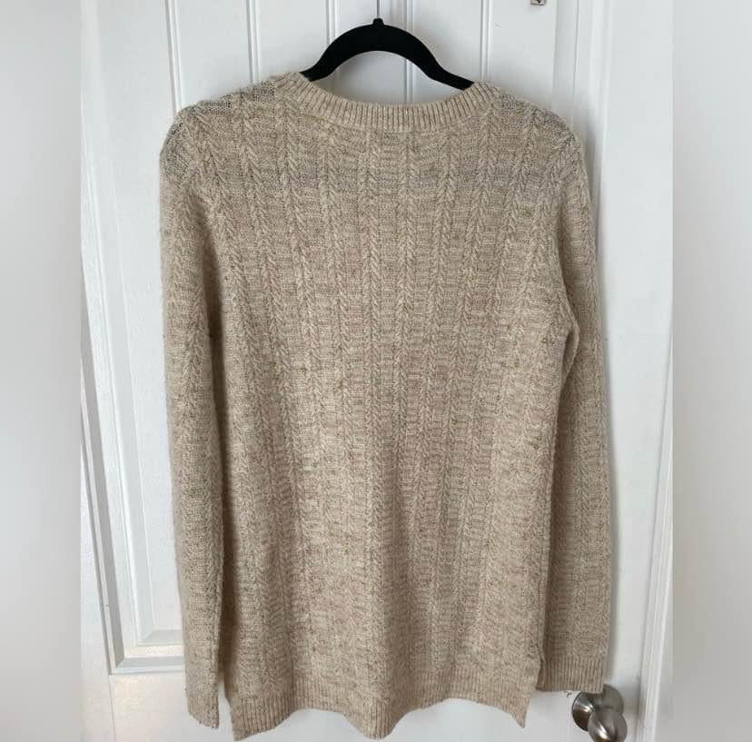 Liz Claiborne Wool Sweater Beige With Gold Accents LT