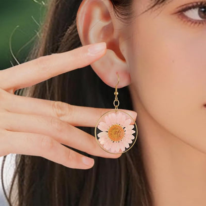 Marigold Pressed Wildflower Earrings Handmade