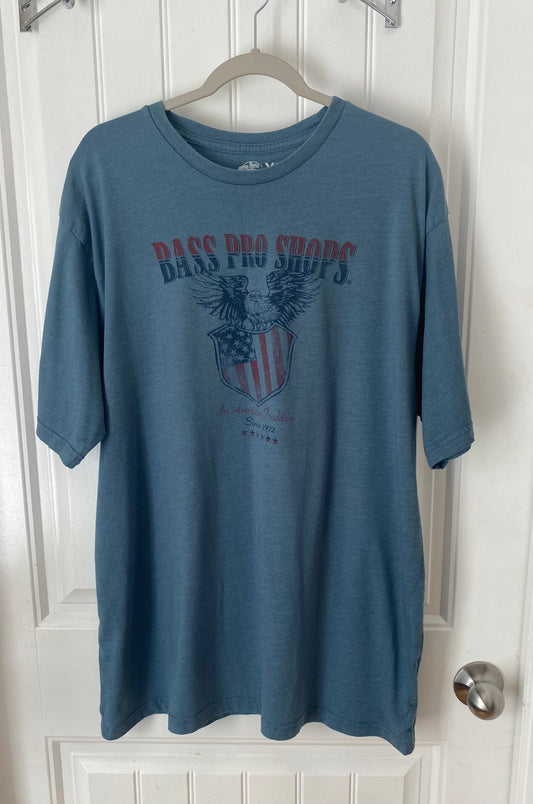 Bass Pro Shops An American Tradition Tee Shirt Grey Blue Mens' XL