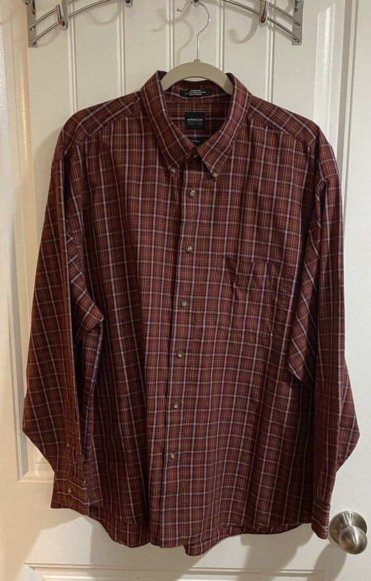 Arrow USA Long Sleeve Red Plaid Button Up Mens XL 17-17 1/2