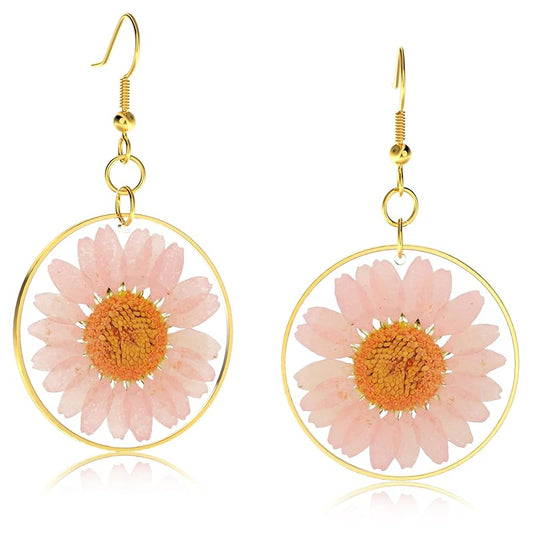 Marigold Pressed Wildflower Earrings Handmade