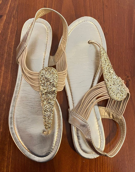 Gold Dream Paris Glitter Flat Sandals Women's Size 10