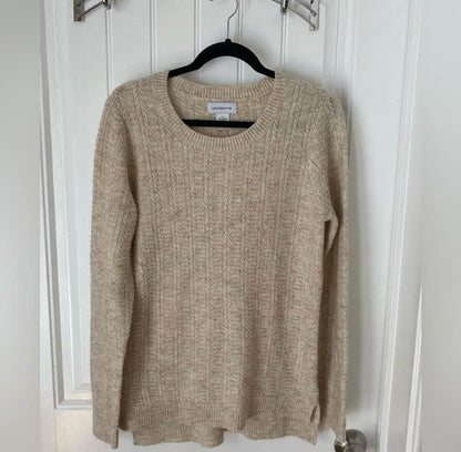 Liz Claiborne Wool Sweater Beige With Gold Accents LT