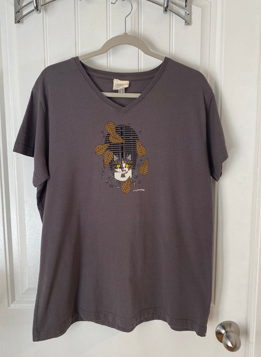 Liberty Graphics Nature T Shirts Grey V Neck Cat Graphic Tee Shirt for Ladies XL Dark Grey