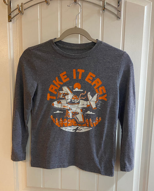 Old Navy Longsleeve Graphic Tee "Take It Easy" Boys' M (8) Grey