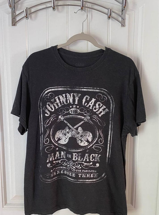 Johnny Cash Man In Black Charcoal Grey Tee Shirt Men's Large