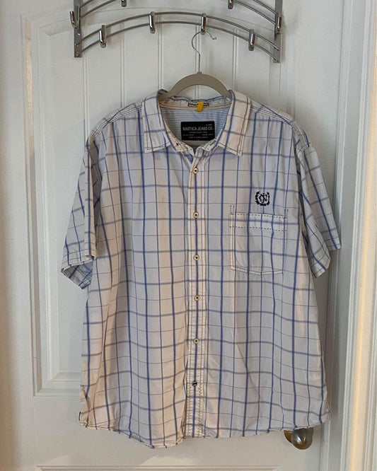 Nautica Jean Co Shortsleeve Button Down XXL White Blue Plaid