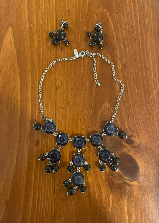 Black Gemstone Princess Statement Necklace with matching earrings