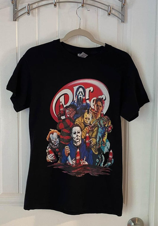 Horror Villains Dr Pepper Black Short sleeve Tee Shirt Small