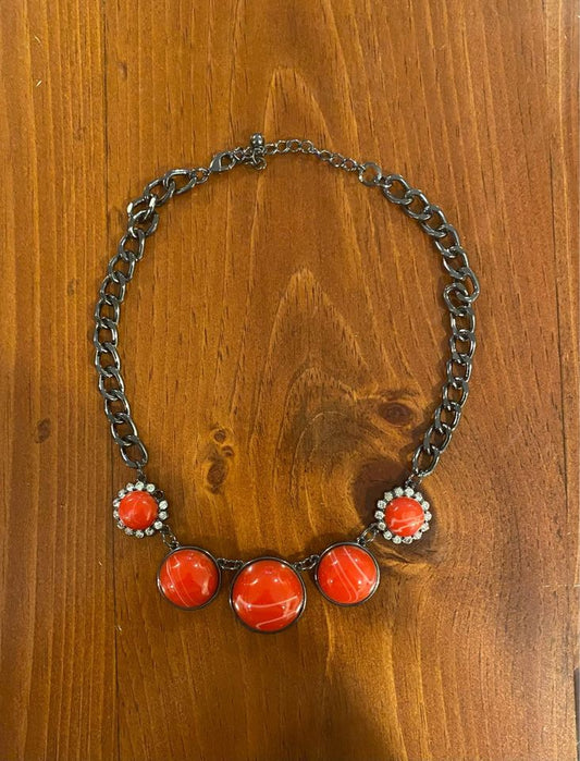 Red Silver Statement Necklace