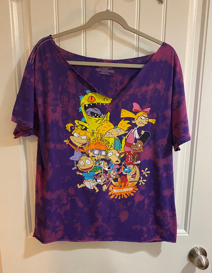 Nickelodeon Vintage Nicktoons Purple Pink Tye Dye Tee Shirt Womens' Large