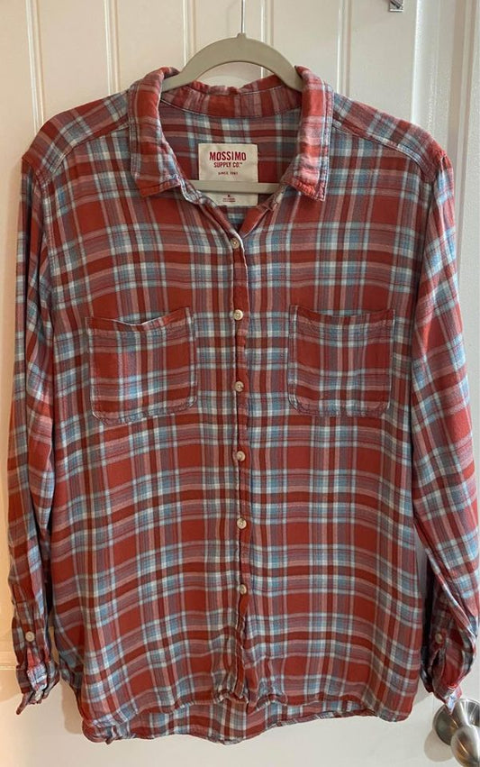 Mossimo Boyfriend Fit Flannel Shirt Red Blue XL